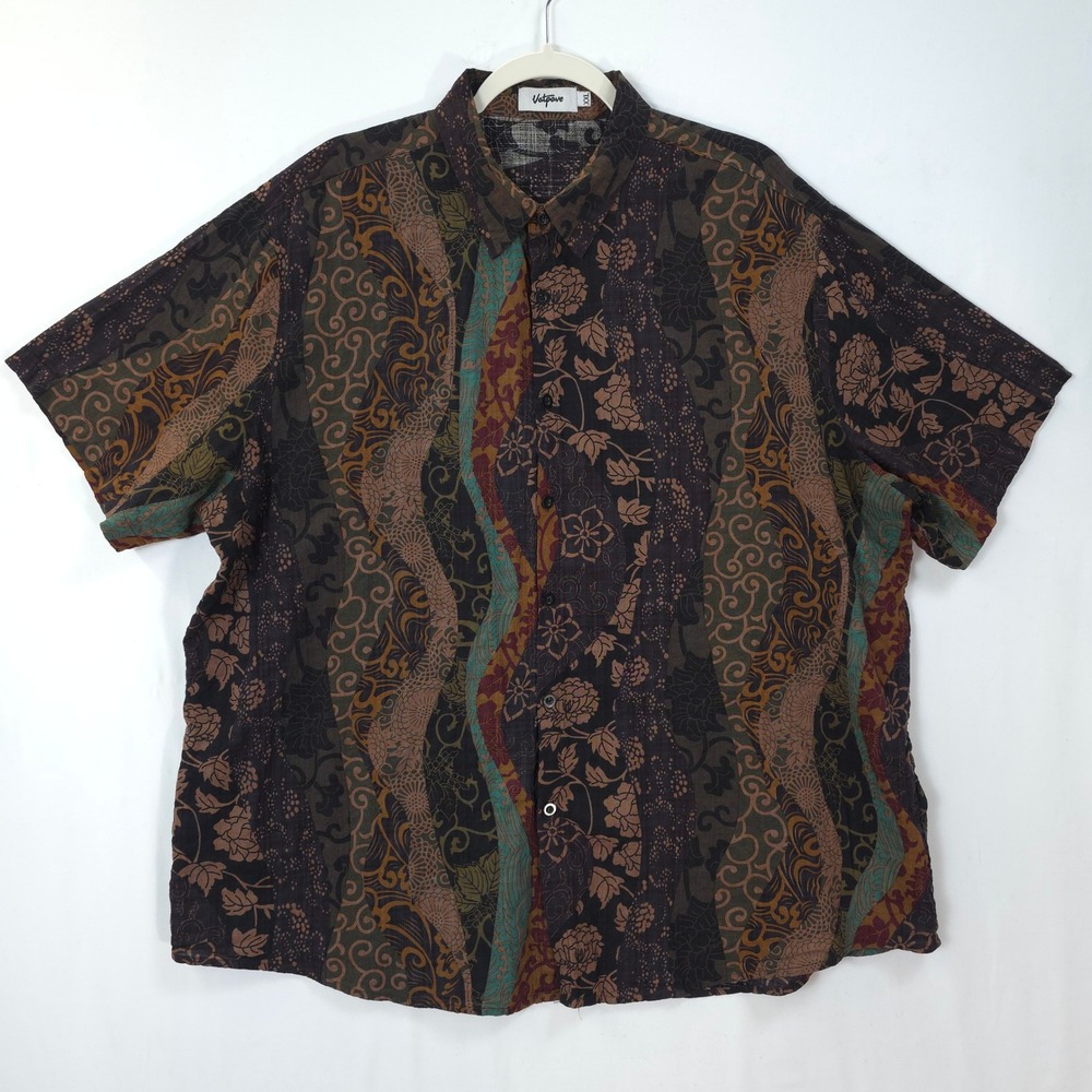 Vatpove Button Down Mens XXL Batik Floral Print Brown Bohemian Aesthetic